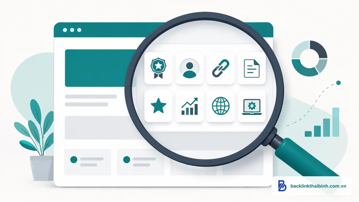 Minh họa 8 tín hiệu E-E-A-T mà Google đọc được từ website để đánh giá độ tin cậy