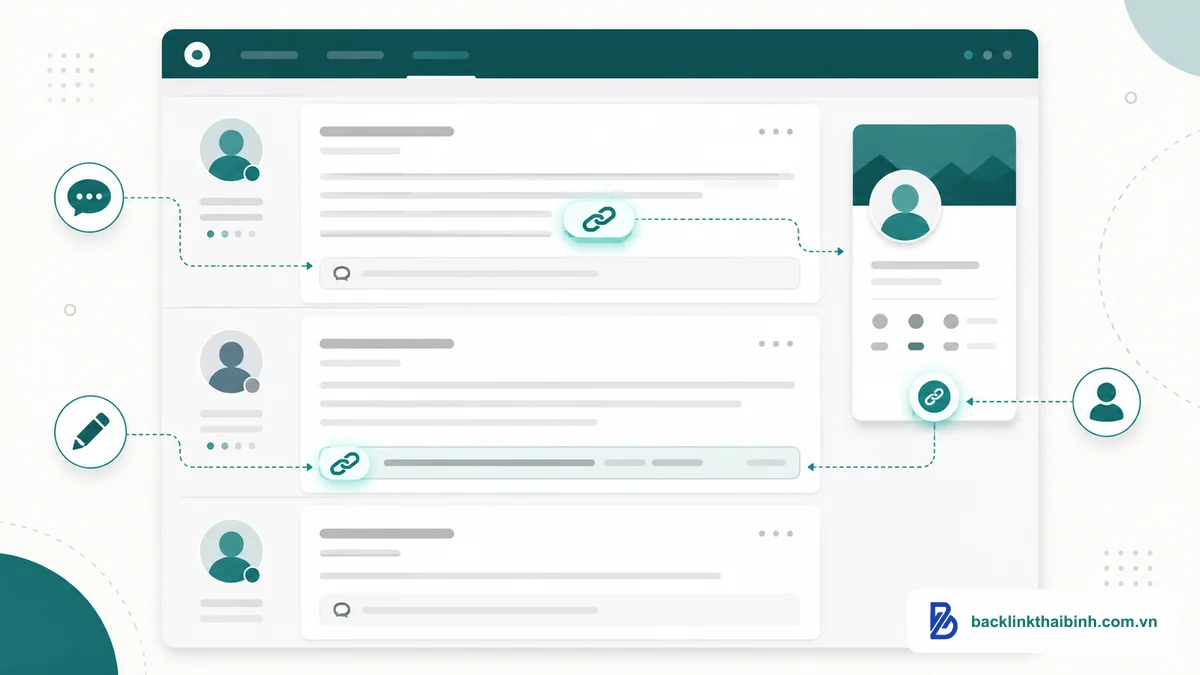 Ba loại forum backlink: in-post trong bài, signature chữ ký và profile hồ sơ thành viên