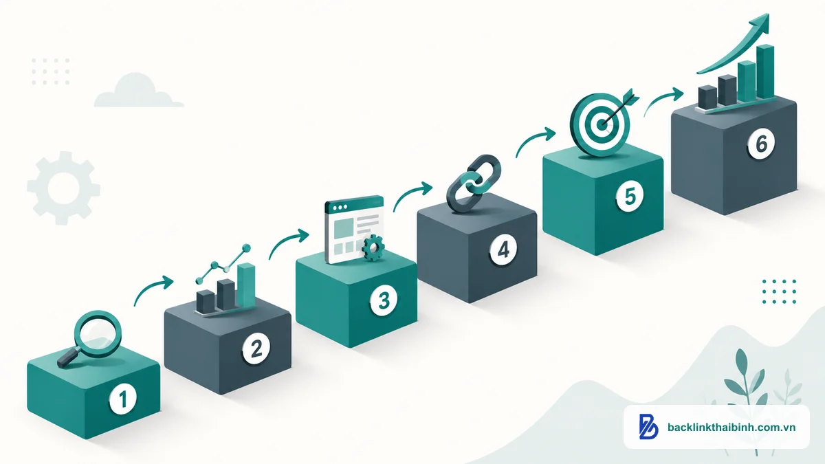 Minh họa quy trình xây Google Entity Stack 6 bước theo trình tự (GES)
