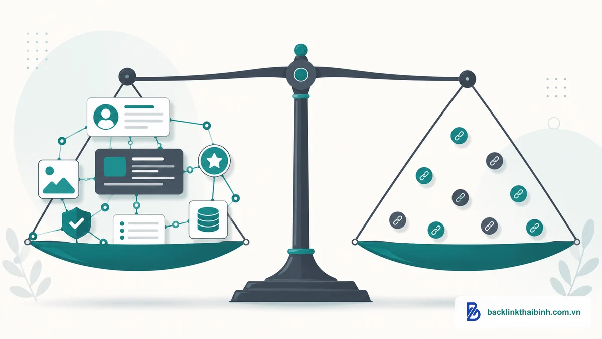 So sánh Google Entity Stack và entity backlink truyền thống qua cán cân đối chiếu (GES)