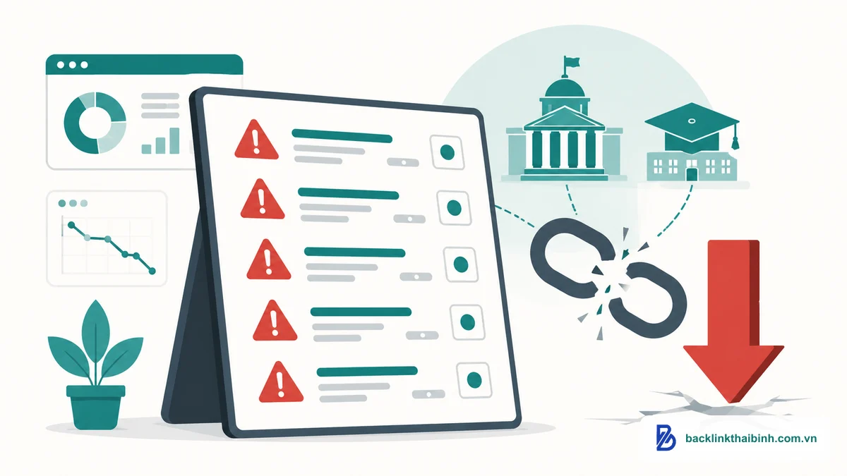 Minh họa 5 sai lầm phổ biến khi dùng Gov/Edu Backlink khiến website bị phạt