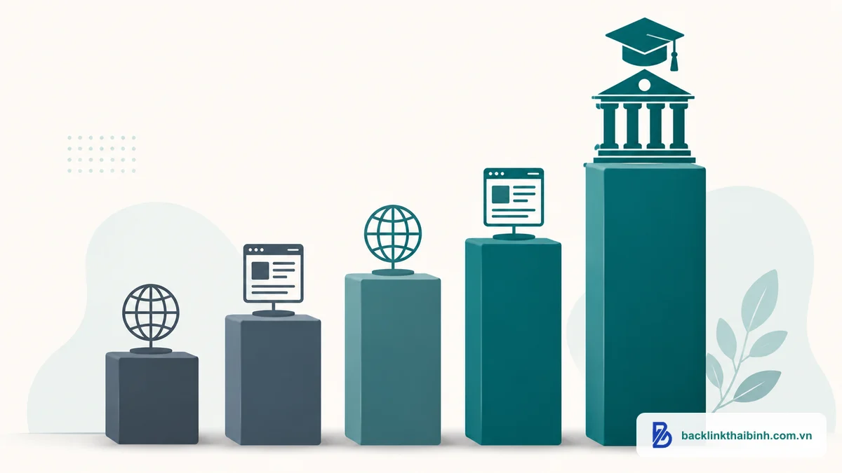 Biểu đồ so sánh sức mạnh Gov/Edu Backlink với các loại backlink khác về độ uy tín