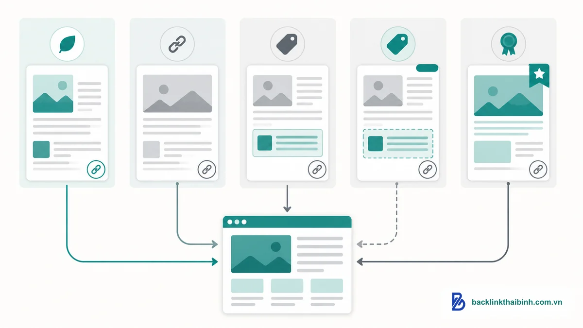 Bảng so sánh guest post với sponsored post, paid link, native ad và editorial link minh họa cho bài guest post là gì