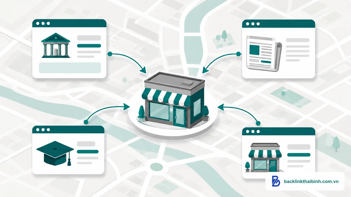 Link building Local SEO là gì - các website địa phương như hiệp hội, báo tỉnh và trường học trỏ liên kết về doanh nghiệp