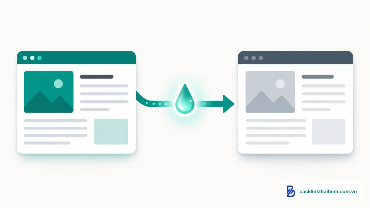Sơ đồ minh họa link equity là gì - giá trị SEO chảy qua liên kết giữa các trang web