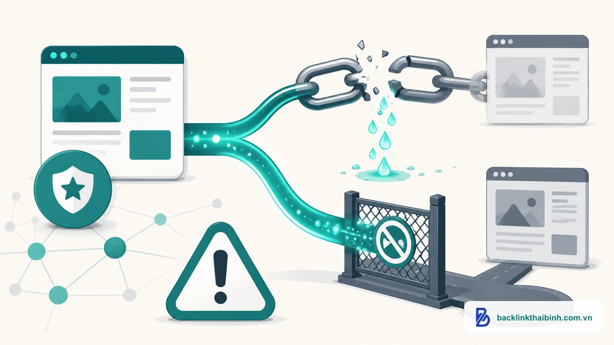Minh họa các sai lầm phổ biến làm thất thoát link equity trong quản lý SEO