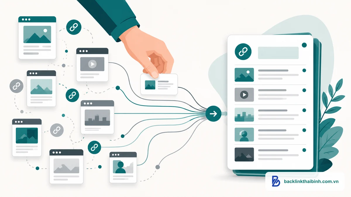 Minh họa khái niệm Link Roundup là gì - tổng hợp nhiều liên kết bài viết chất lượng thành một danh sách roundup