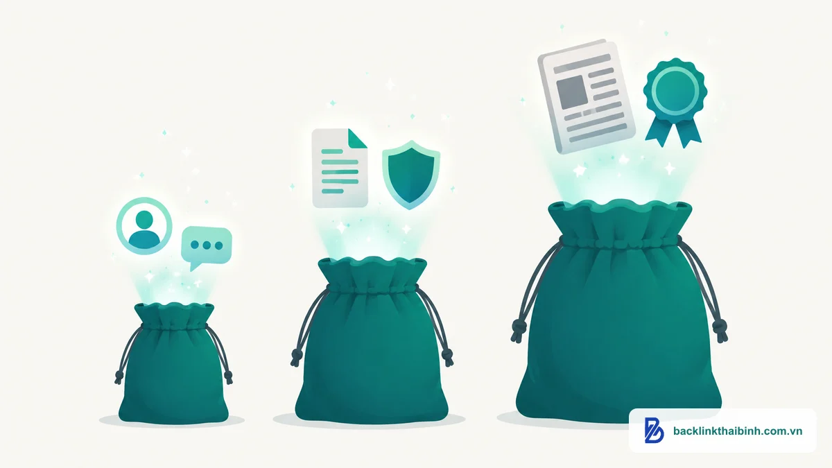 Ngân sách xây backlink theo từng giai đoạn - chi phí và loại chiến thuật tăng dần qua các chặng