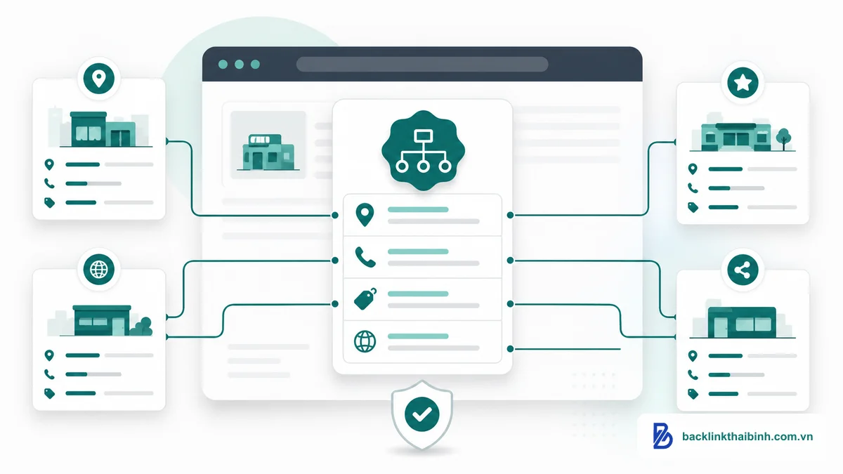 LocalBusiness Schema khớp NAP website với citation giúp Google xác thực thực thể doanh nghiệp