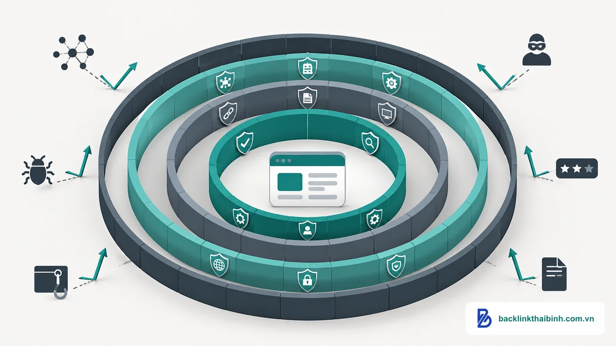 Playbook 4 lớp phòng thủ Negative SEO bảo vệ website theo các vòng bảo vệ đồng tâm