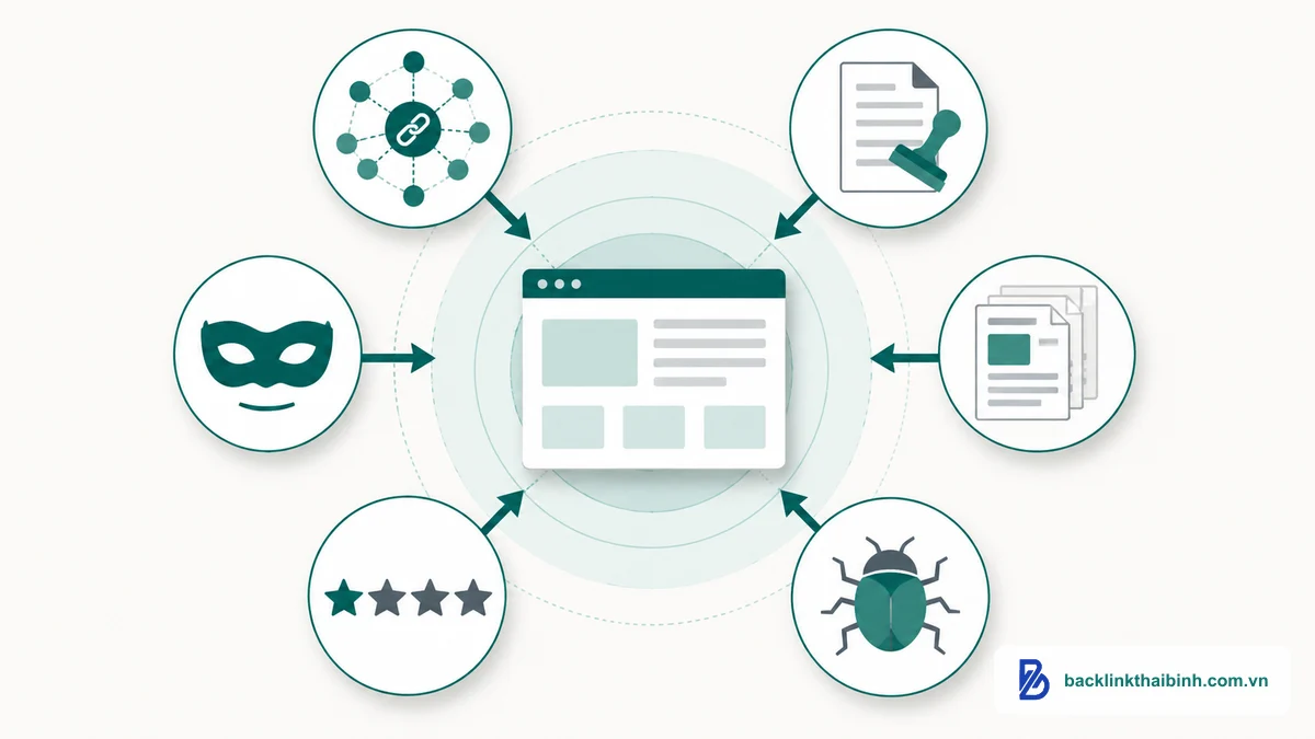 Sáu loại tấn công Negative SEO nhắm vào website: link rác, DMCA giả, scraping, hack, review giả, mạo danh