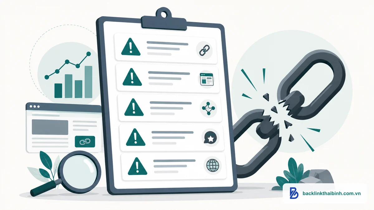 Minh họa các sai lầm thường gặp khi làm off-page SEO như backlink xấu và anchor text sai