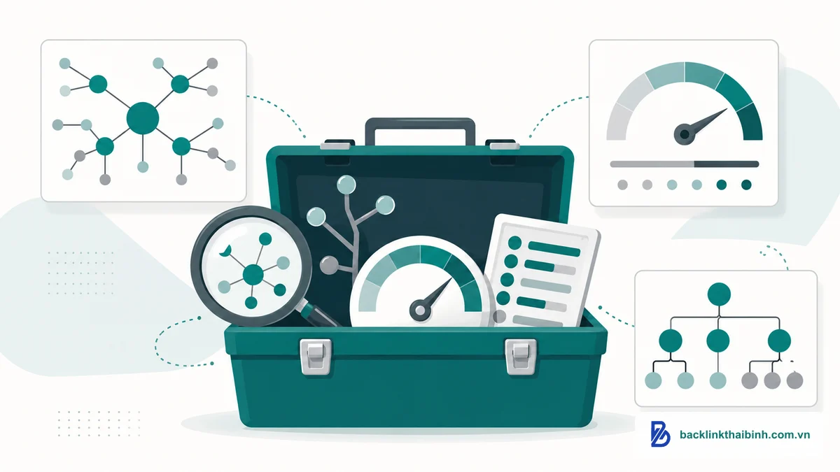 Bộ công cụ hỗ trợ triển khai Semantic SEO gồm phân tích từ khóa, chấm điểm nội dung và bản đồ chủ đề