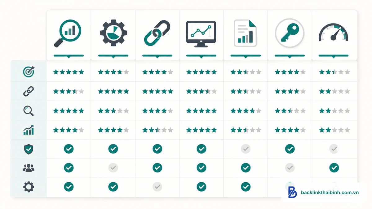 Bảng so sánh 7 công cụ hỗ trợ Skyscraper Technique 2026 theo tính năng và hiệu quả xây backlink