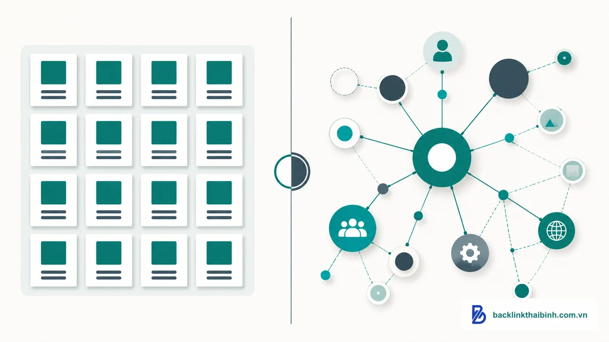 Bảng so sánh nhanh Traditional SEO và Semantic SEO về từ khóa và ngữ nghĩa thực thể